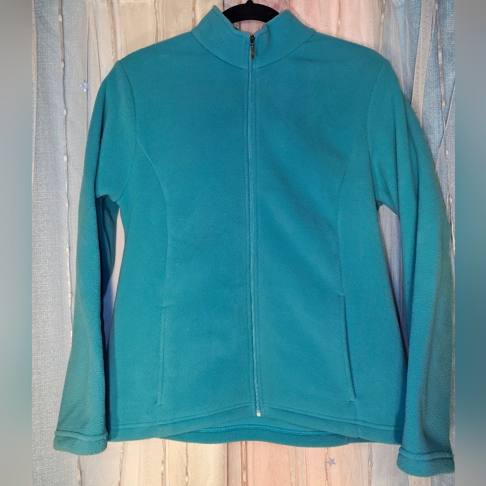 LL Bean Full Zip Fleece Jacket Turquoise Womens Size M EUC